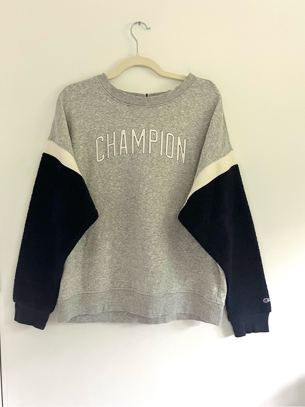 Champion Heritage Sherpa Sleeve Vintage Inspired Slouchy Crewneck Sweatshirt